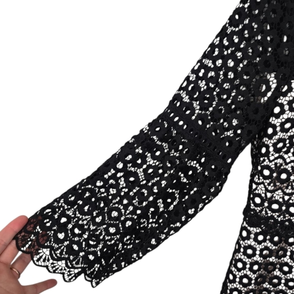 J Crew Bell Sleeve Daisy lace Dress Black Size 0 Lace Detail Lined - Picture 2 of 6